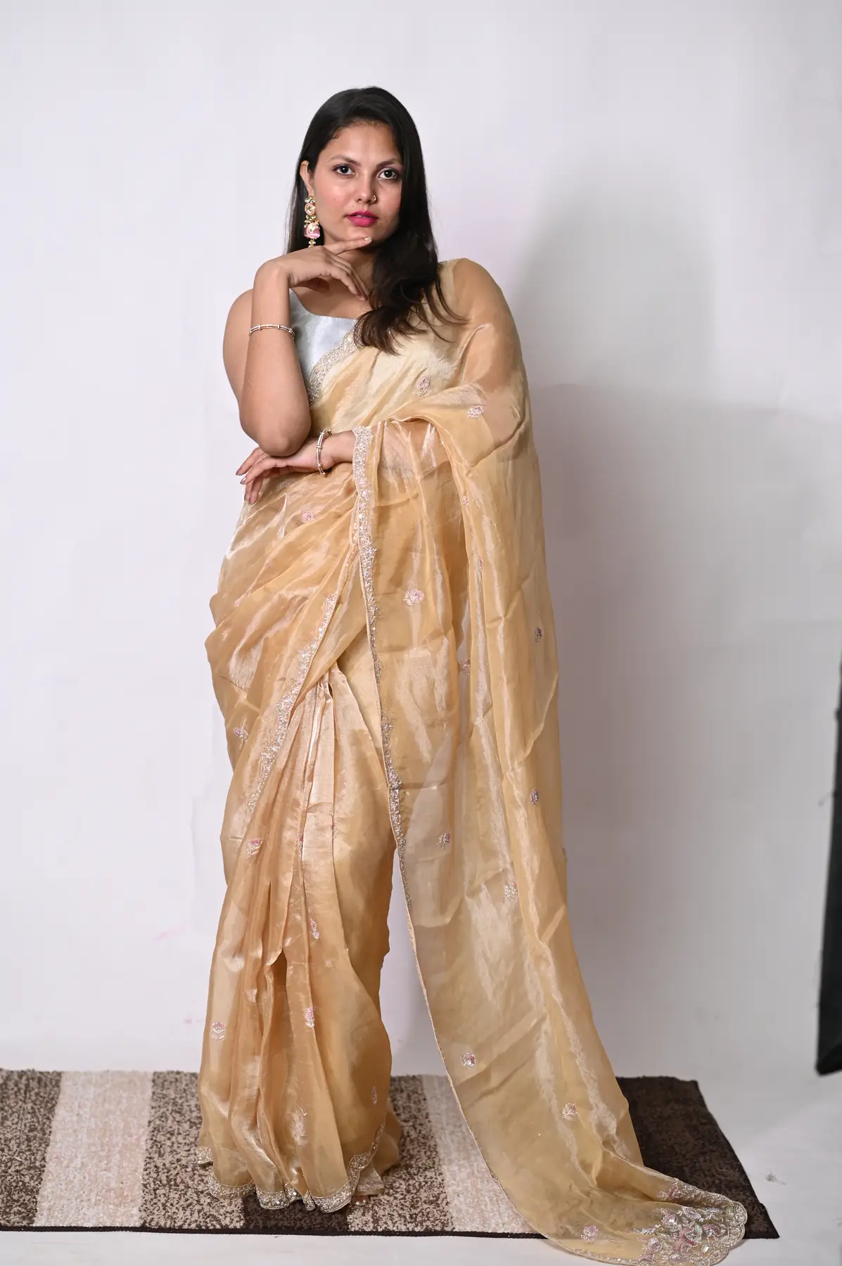 pure tissue jardosi pita work hand embroidery saree