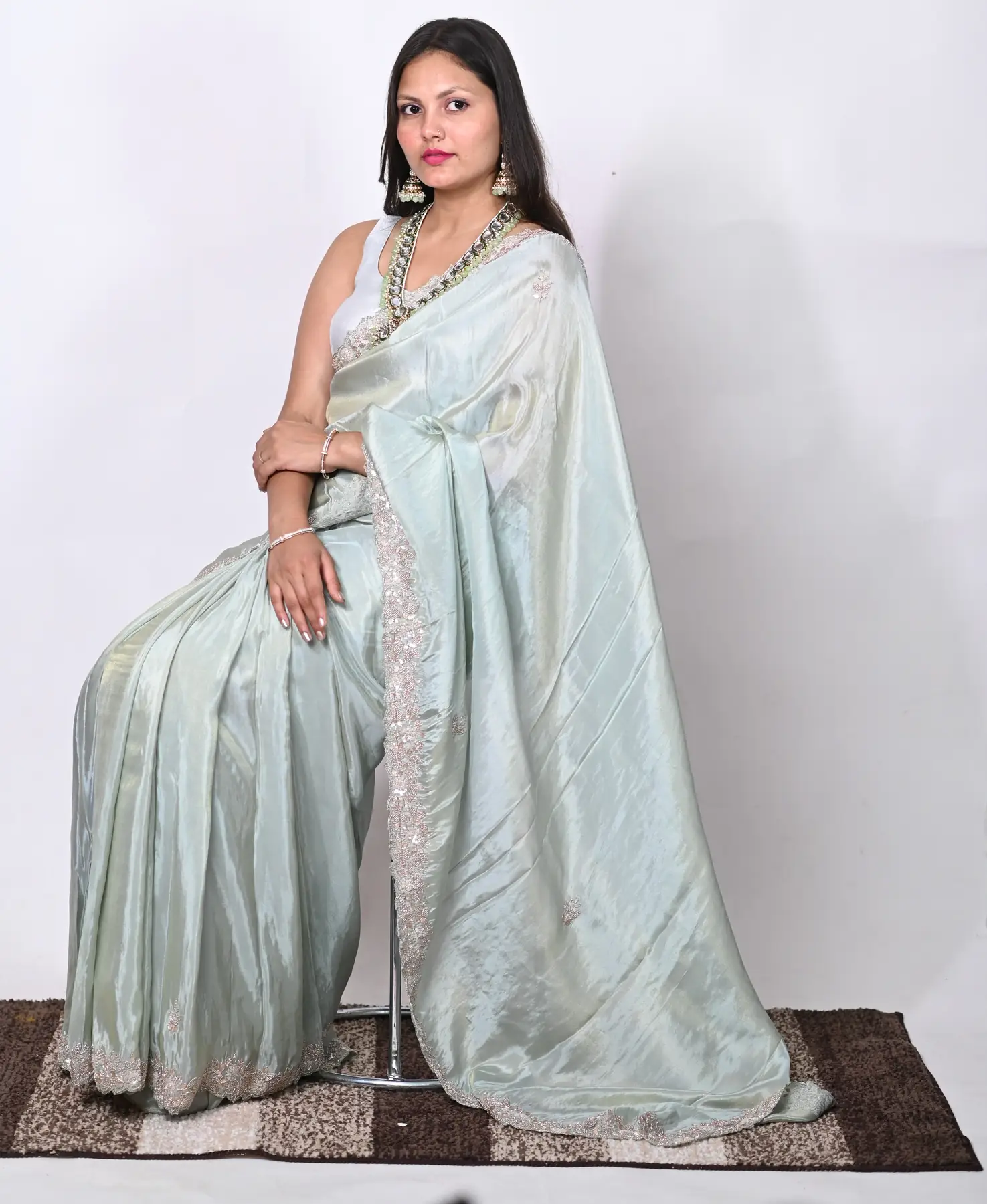 hand embroidery tissue saree