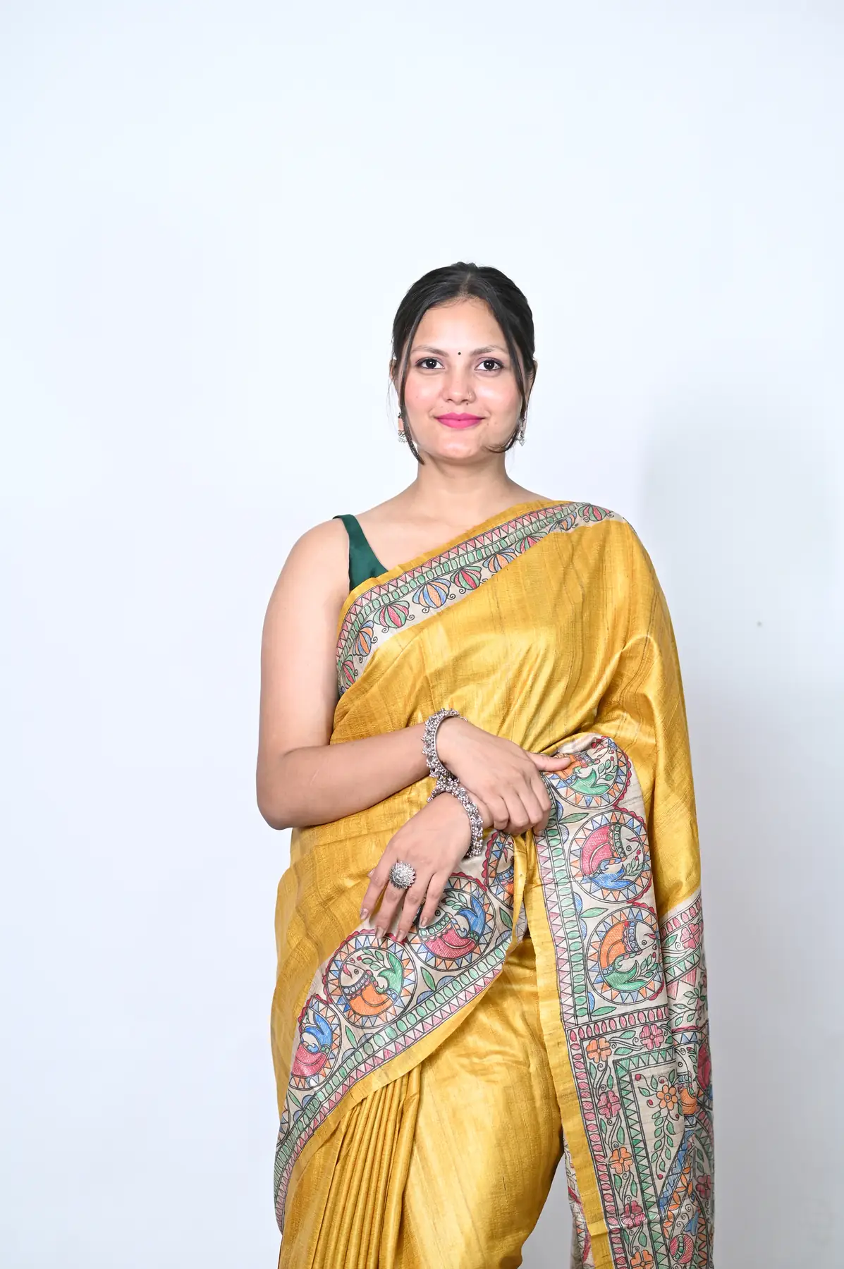 pure tussar by tussar silk hand painted madhubani saree