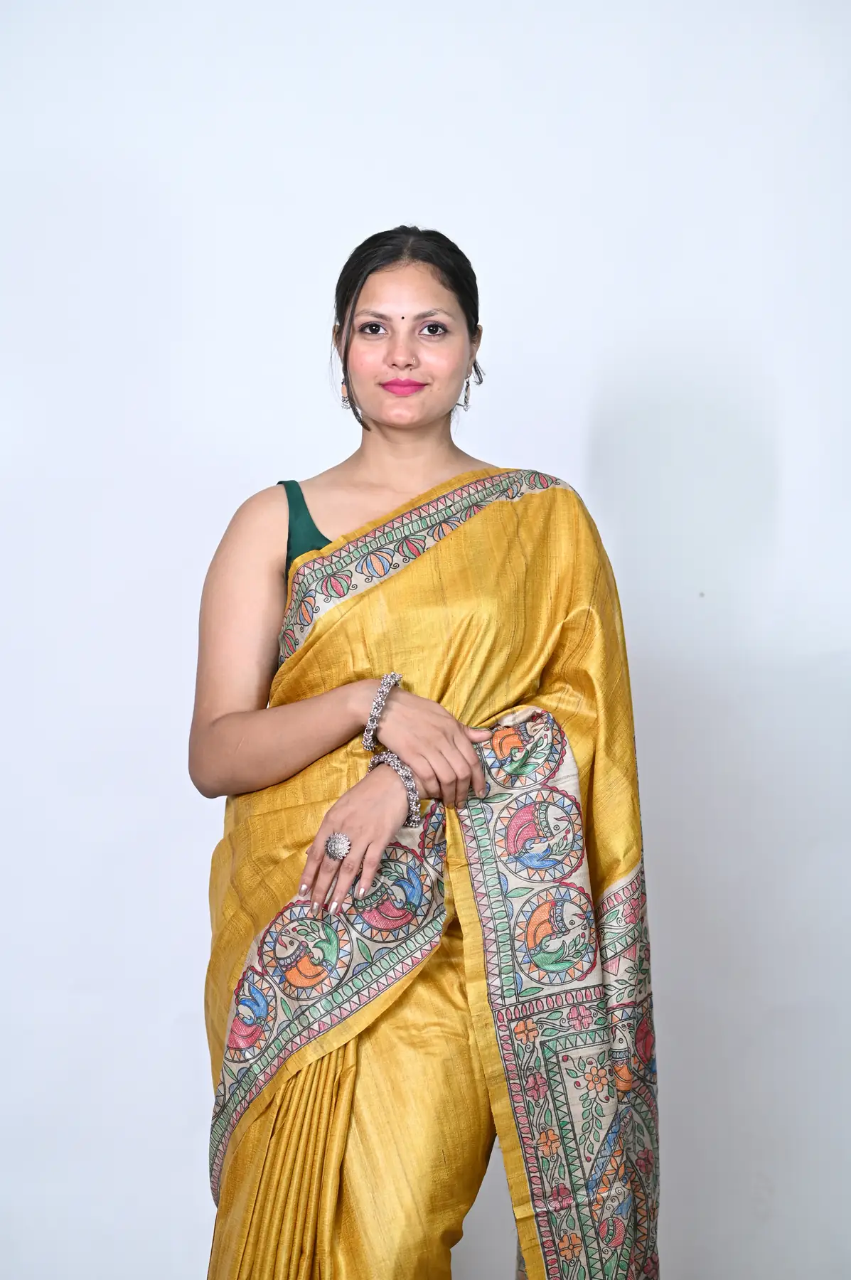 pure tussar by tussar silk hand painted madhubani saree