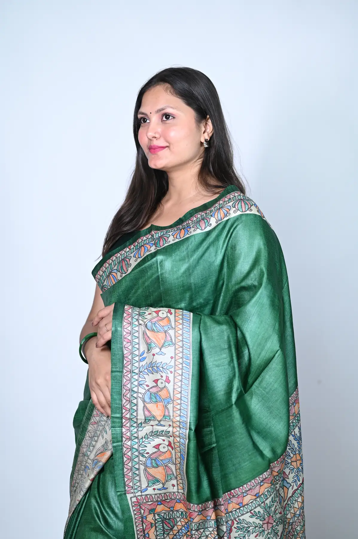 bhagalpuri tussar silk hand painted Madhubani saree