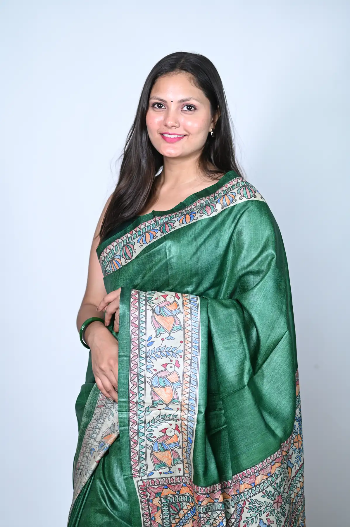 bhagalpuri tussar silk hand painted Madhubani saree
