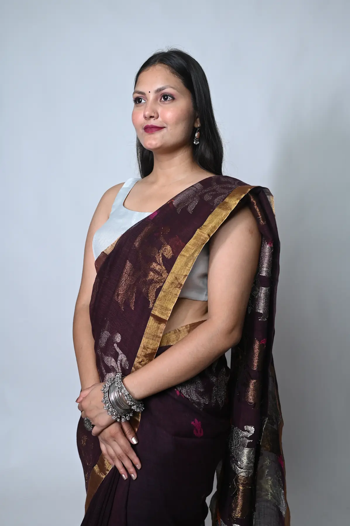 pure linen by linen handloom jamdani saree