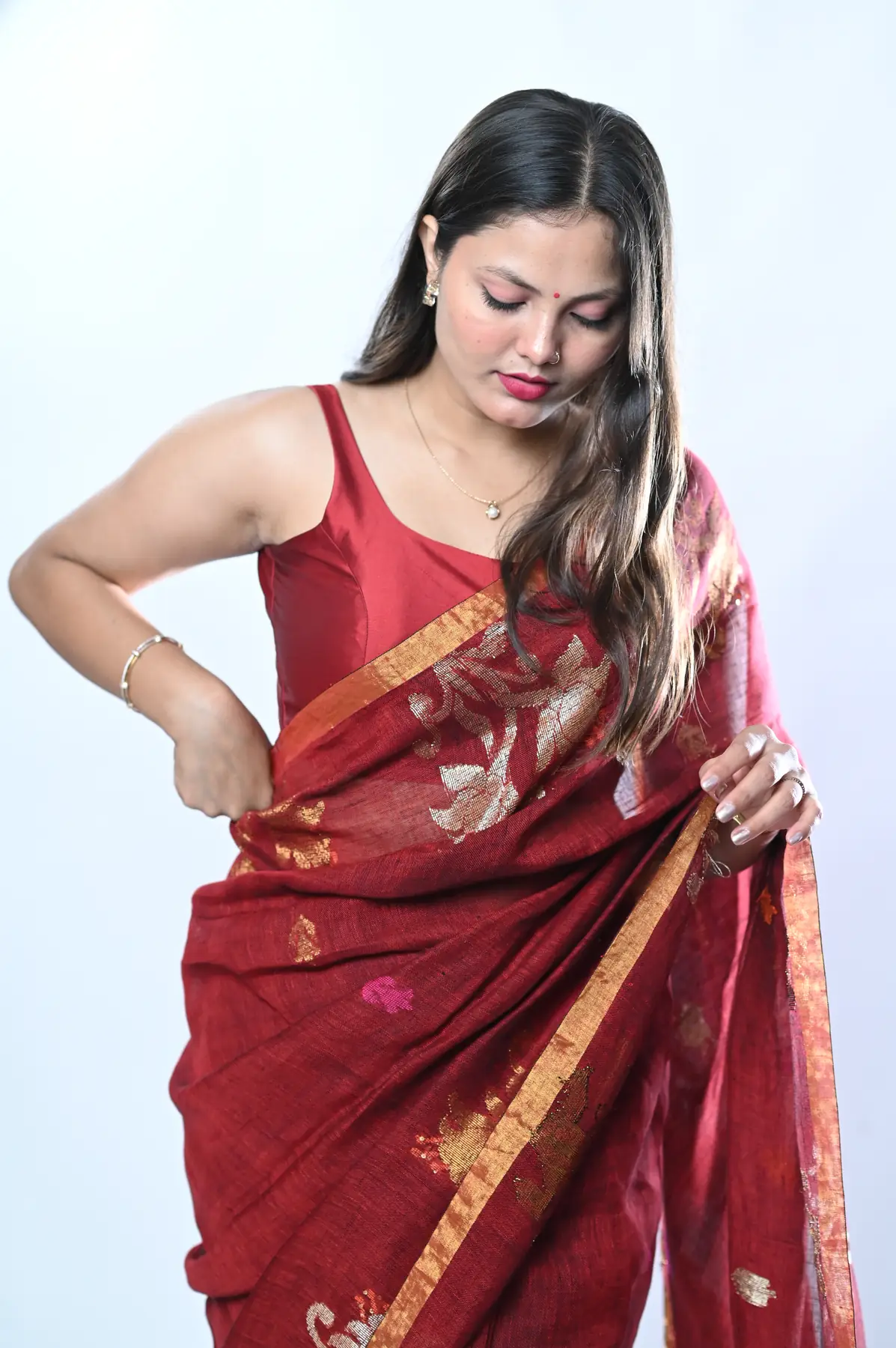 pure linen by linen handloom jamdani saree