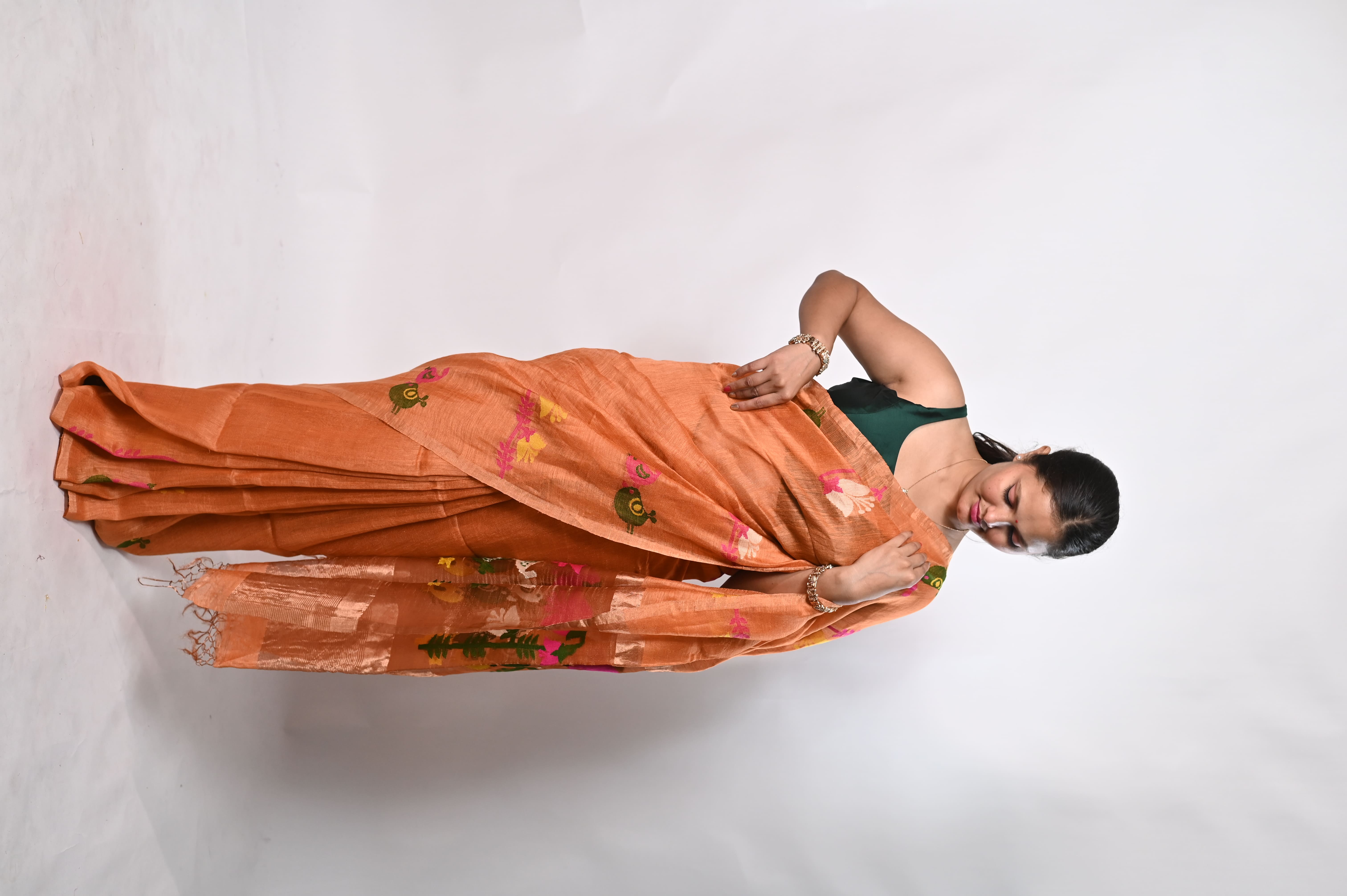 Premium Tissue Silk Linen Blend hand weaving needle work saree (Handloom)