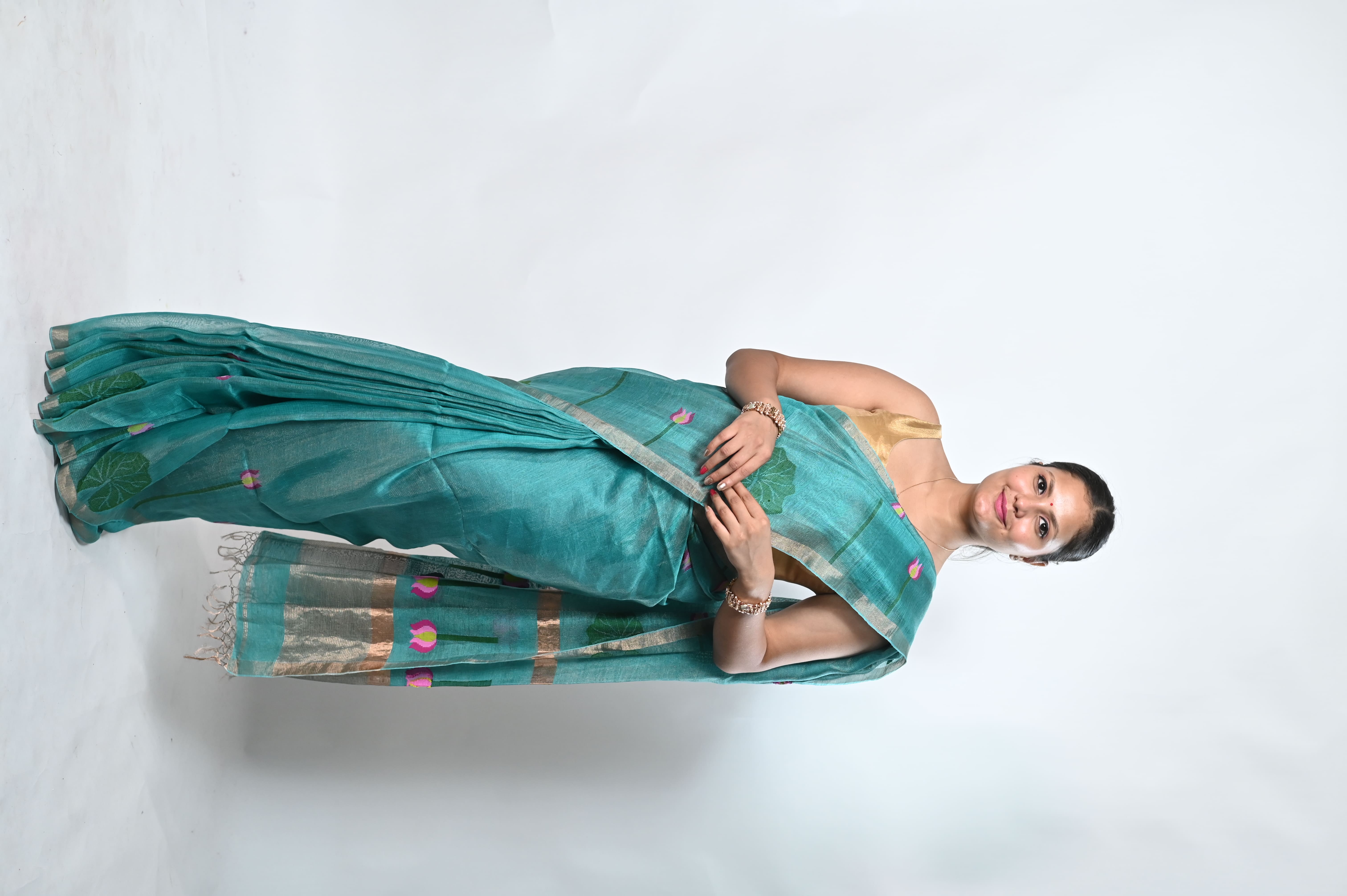 Premium Tissue Silk Linen Blend hand weaving needle work saree (Handloom)