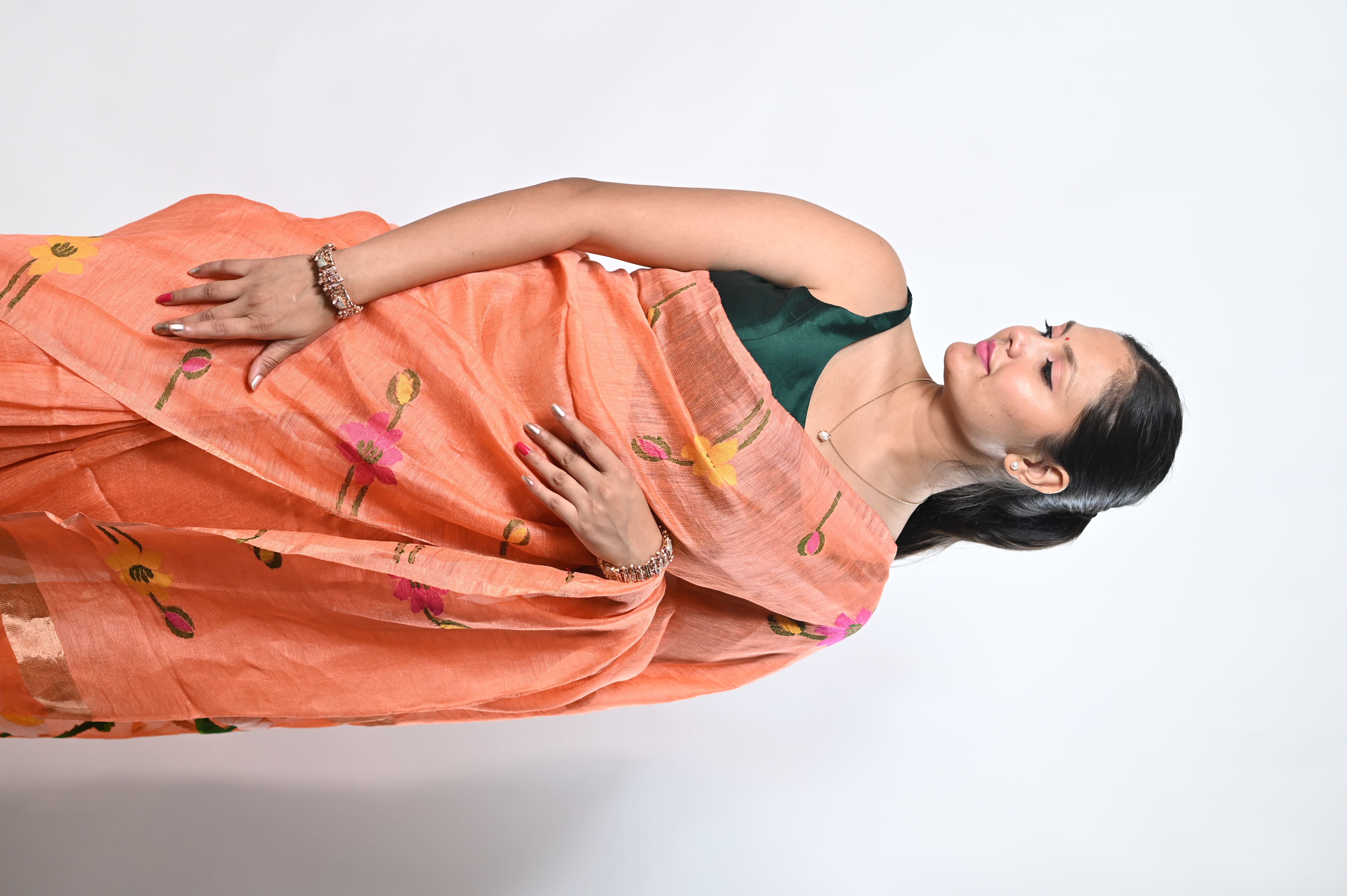 Premium Tissue Silk Linen Blend hand weaving needle work saree (Handloom)