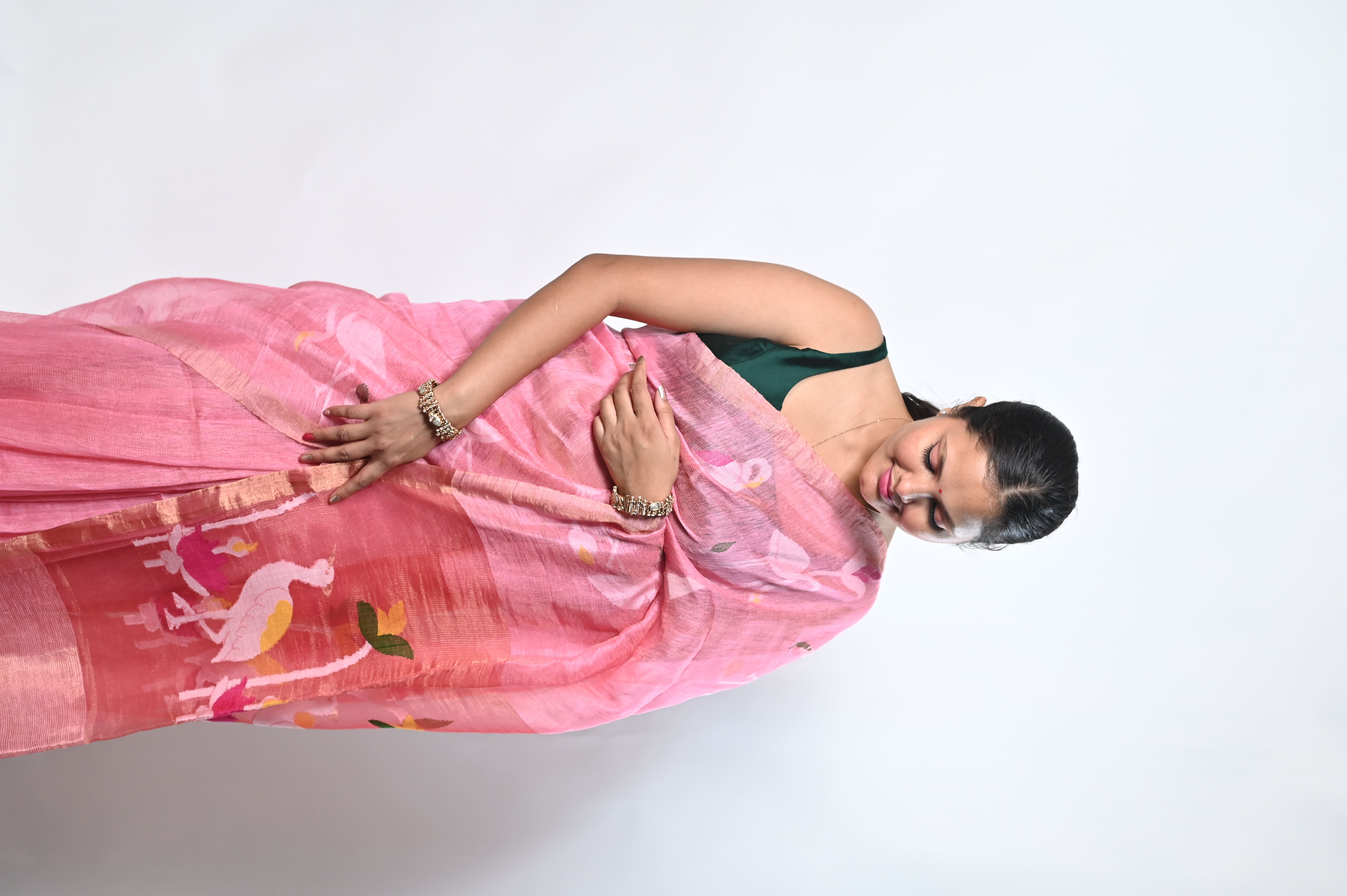 Premium Tissue Silk Linen Blend hand weaving needle work saree (Handloom)