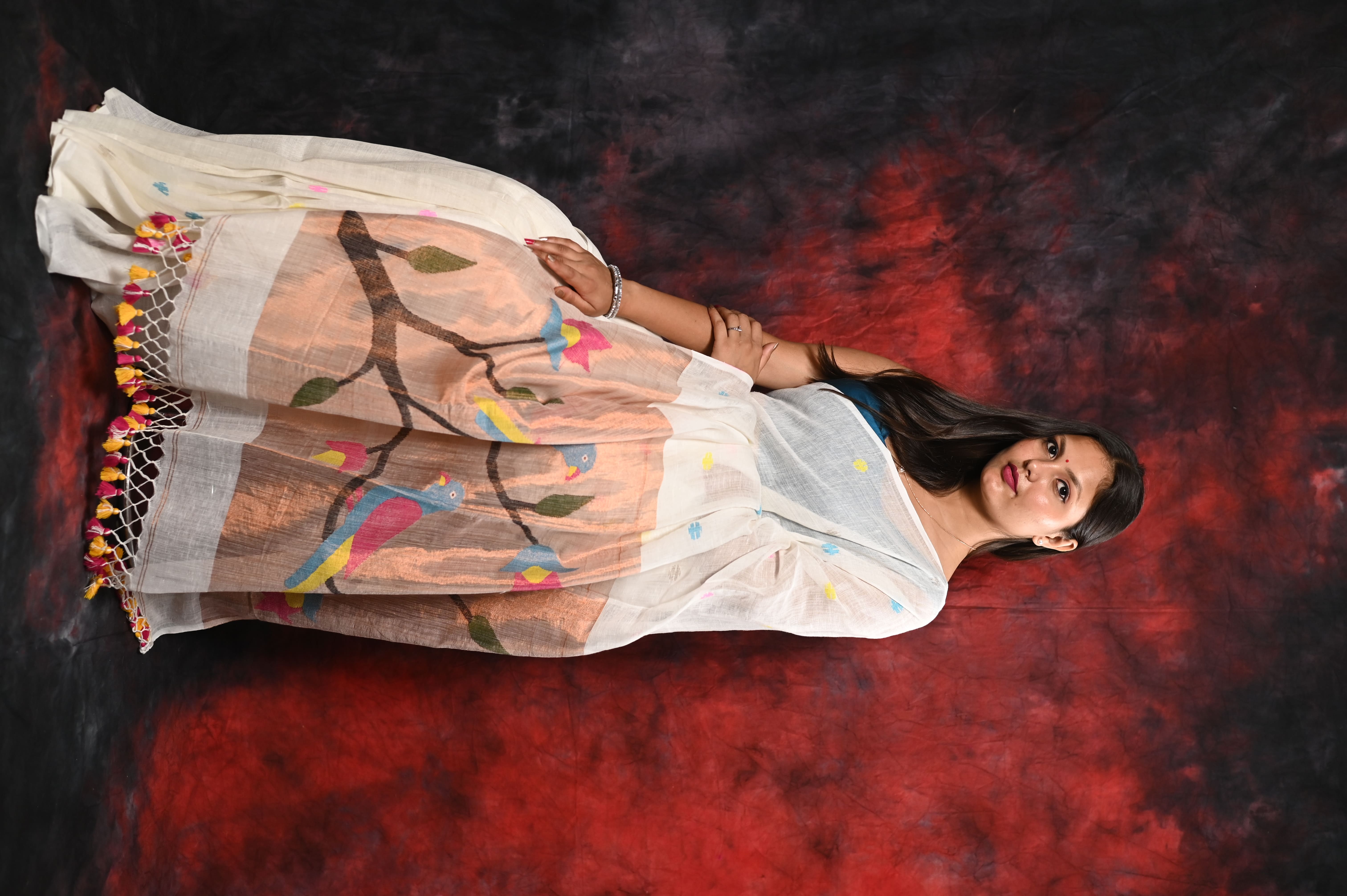 Biyahuti Linen by Linen Handloom Saree with Paithni aanchal hand weaving needle work