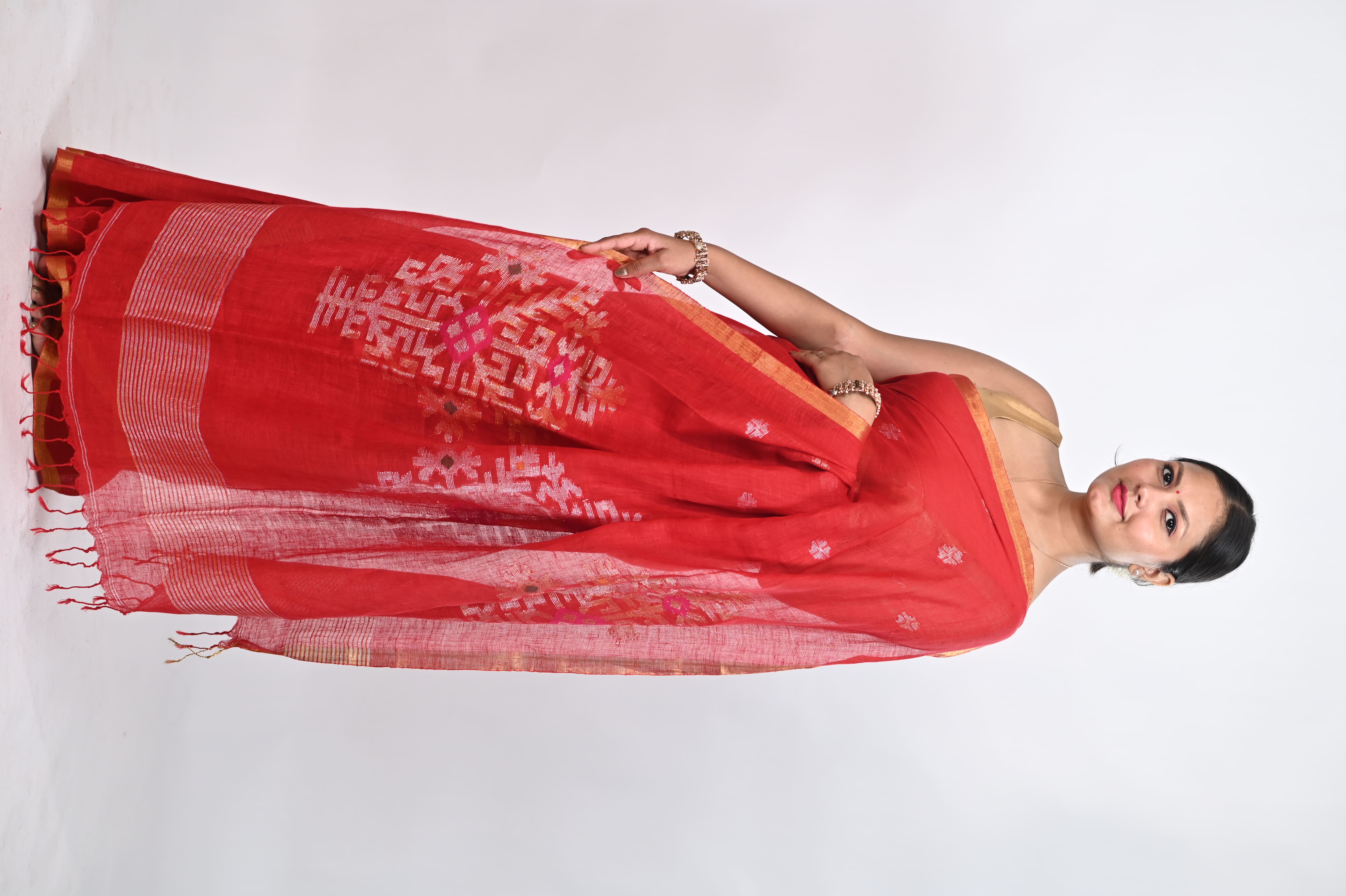 Linen by linen handloom saree, zari weaving
