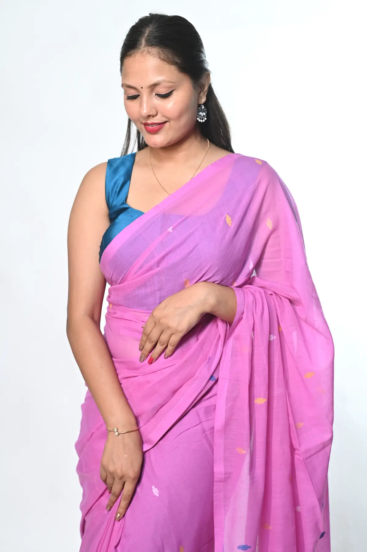mulmul cotton needle work Handloom jamdani saree