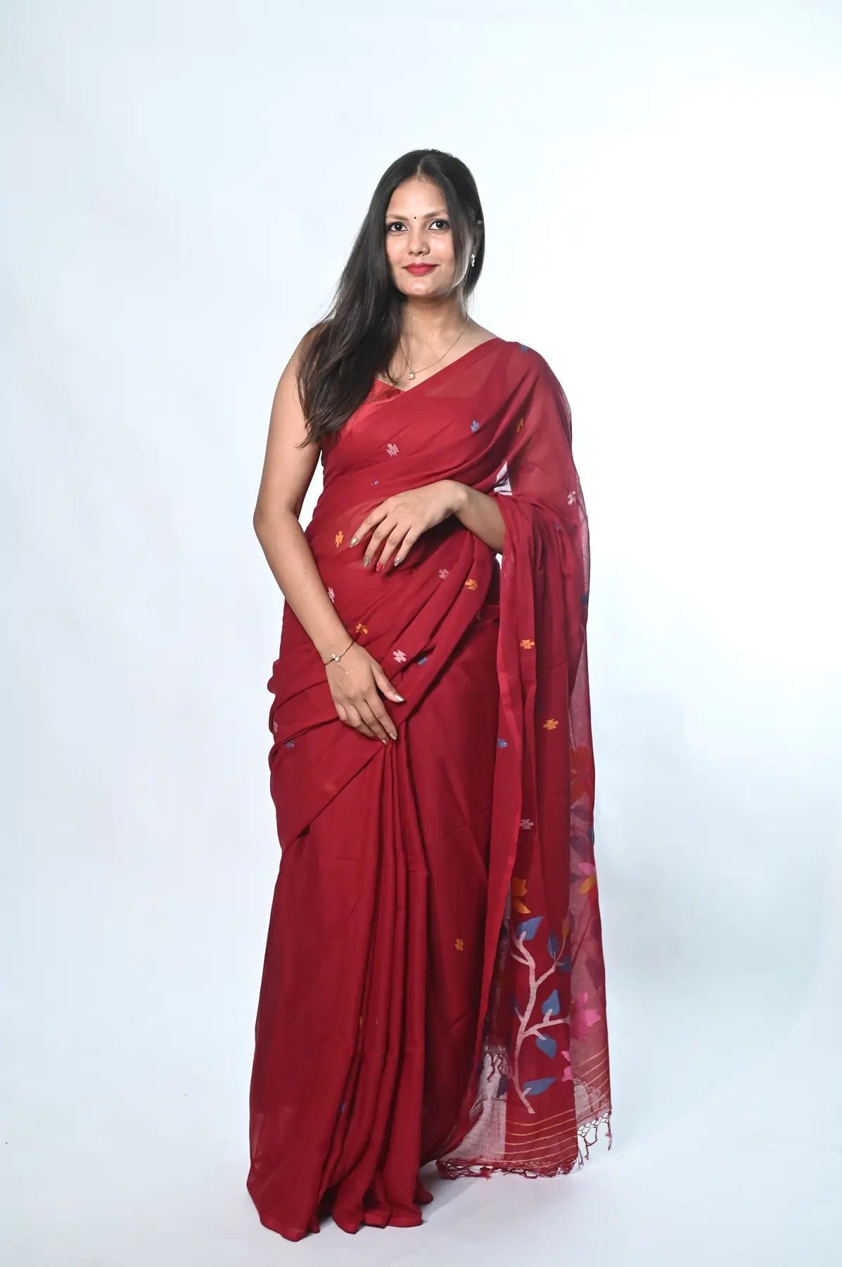 mulmul cotton needle work Handloom jamdani saree