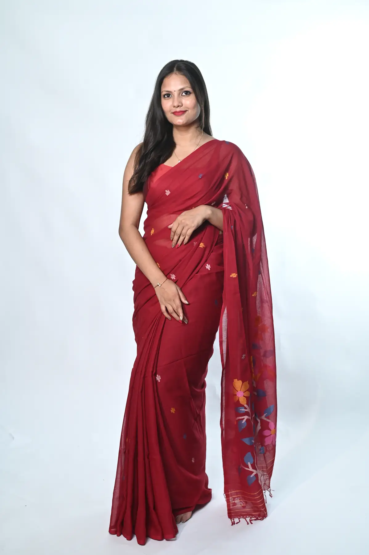 mulmul cotton needle work Handloom jamdani saree