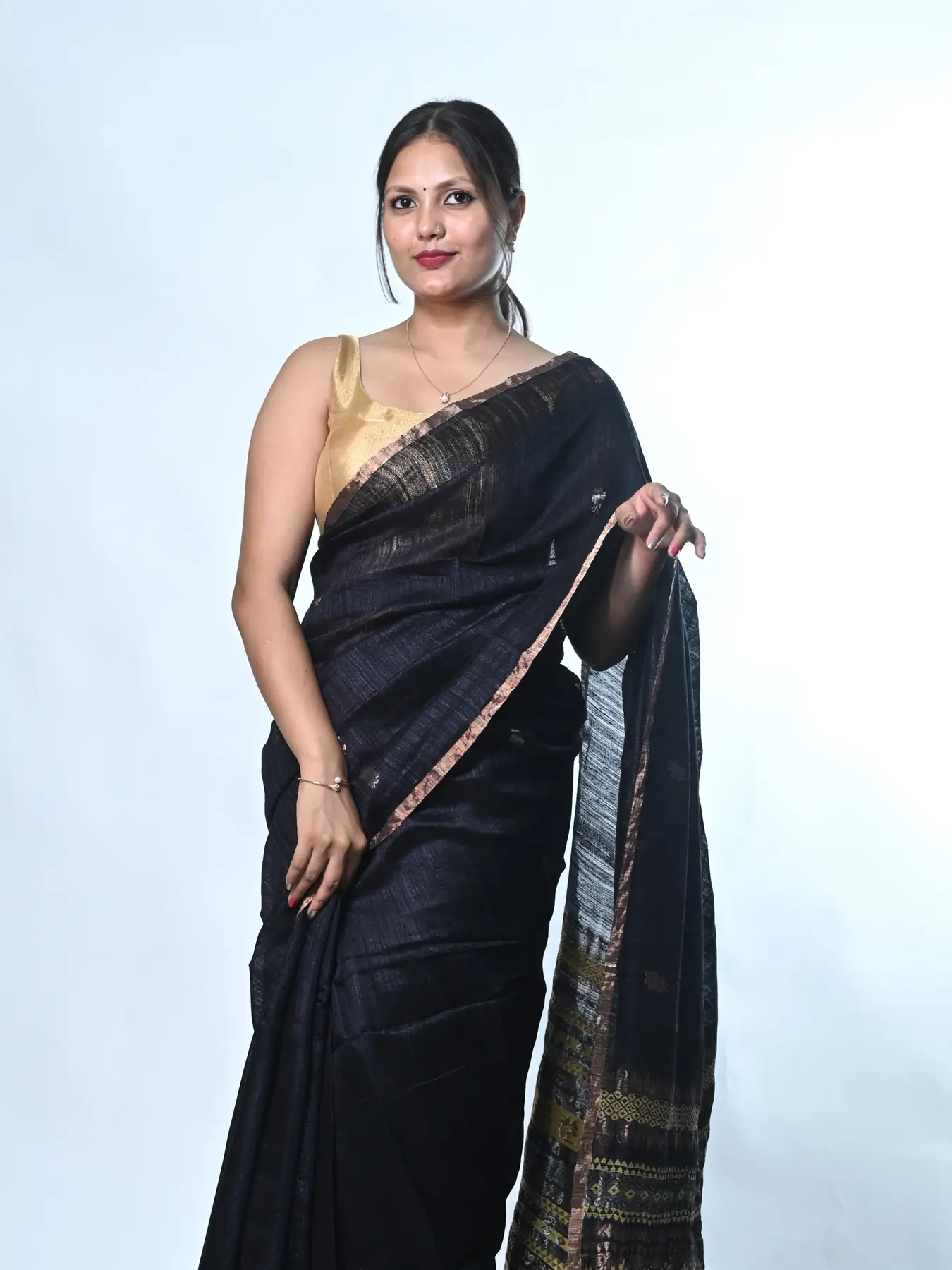 Handloom matka silk needle work saree