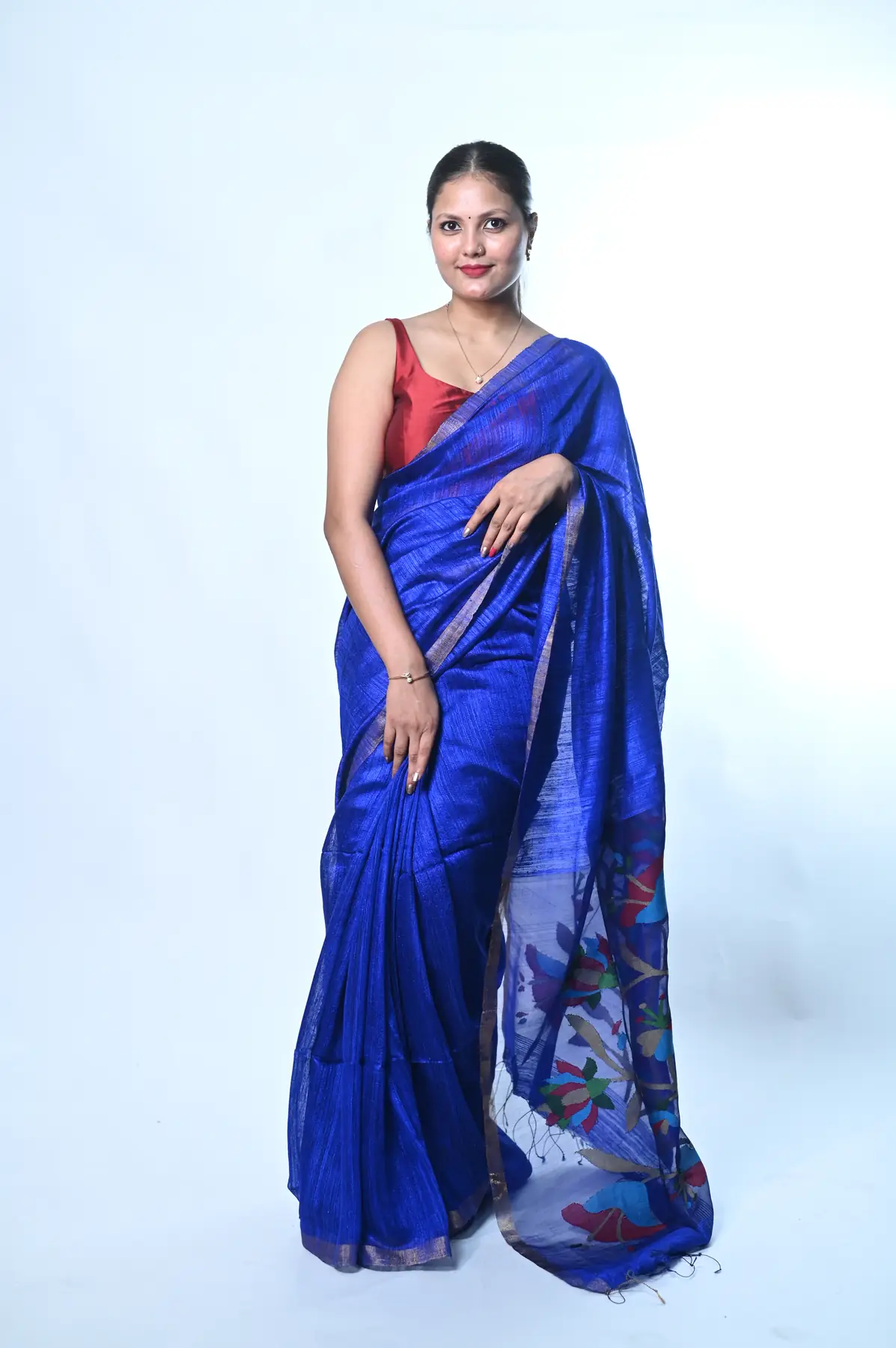 pure handloom matka silk needle work maslin aanchal saree