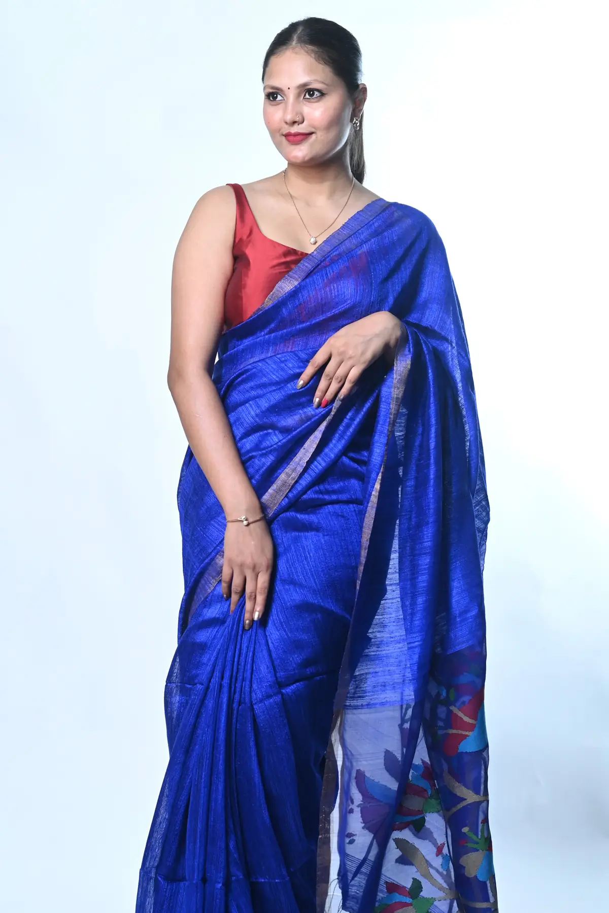 pure handloom matka silk needle work maslin aanchal saree