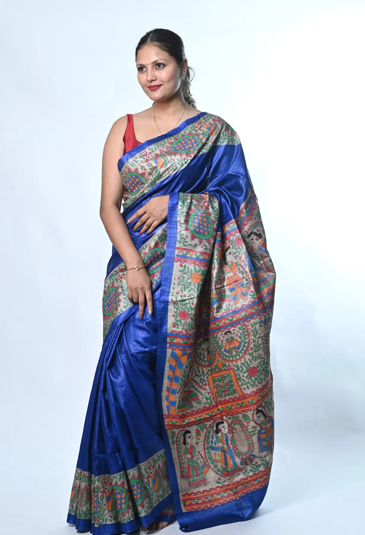 Hand madhubani painting saree tussar by tussar