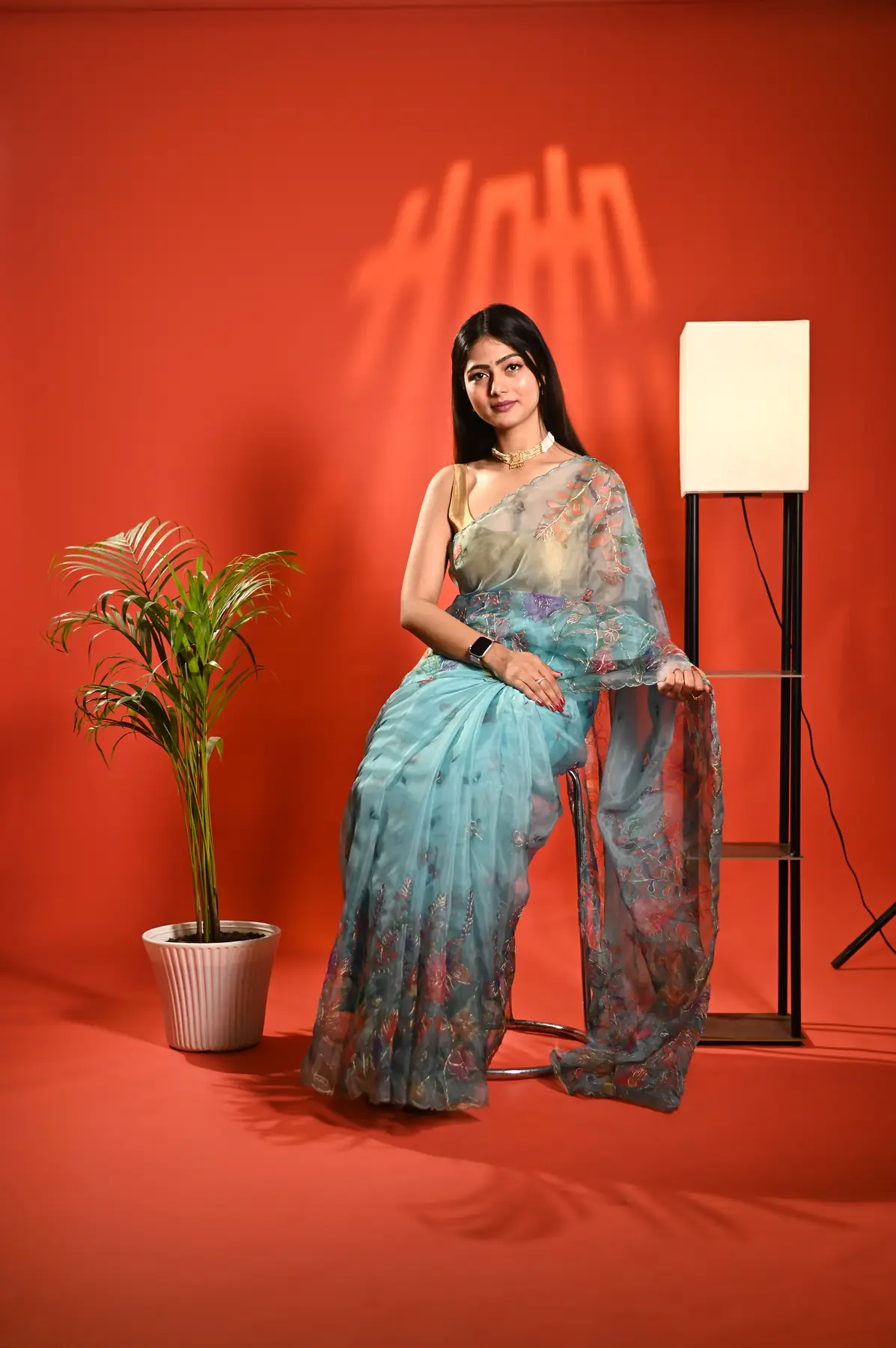 Floral organza dori work saree
