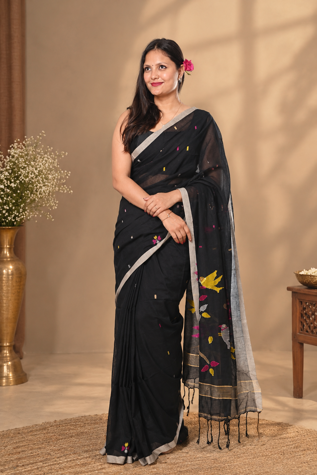 Maslight cotton needle work jamdani saree