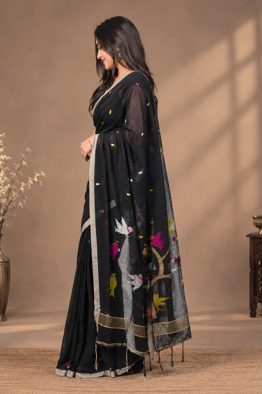 Maslight cotton needle work jamdani saree